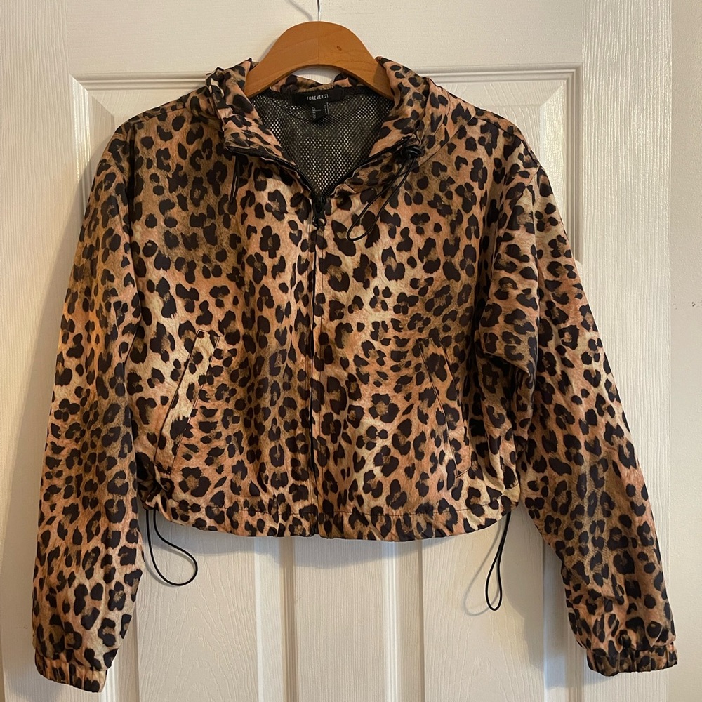 Forever 21 Leopard Print Bomber Jacket - Tan & Black